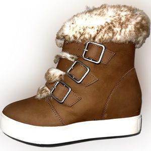 JSLIDES NYC * FUR DETAIL WINTER WATERPROOF BOOTS* TAN/ BROWN COLOR size 9